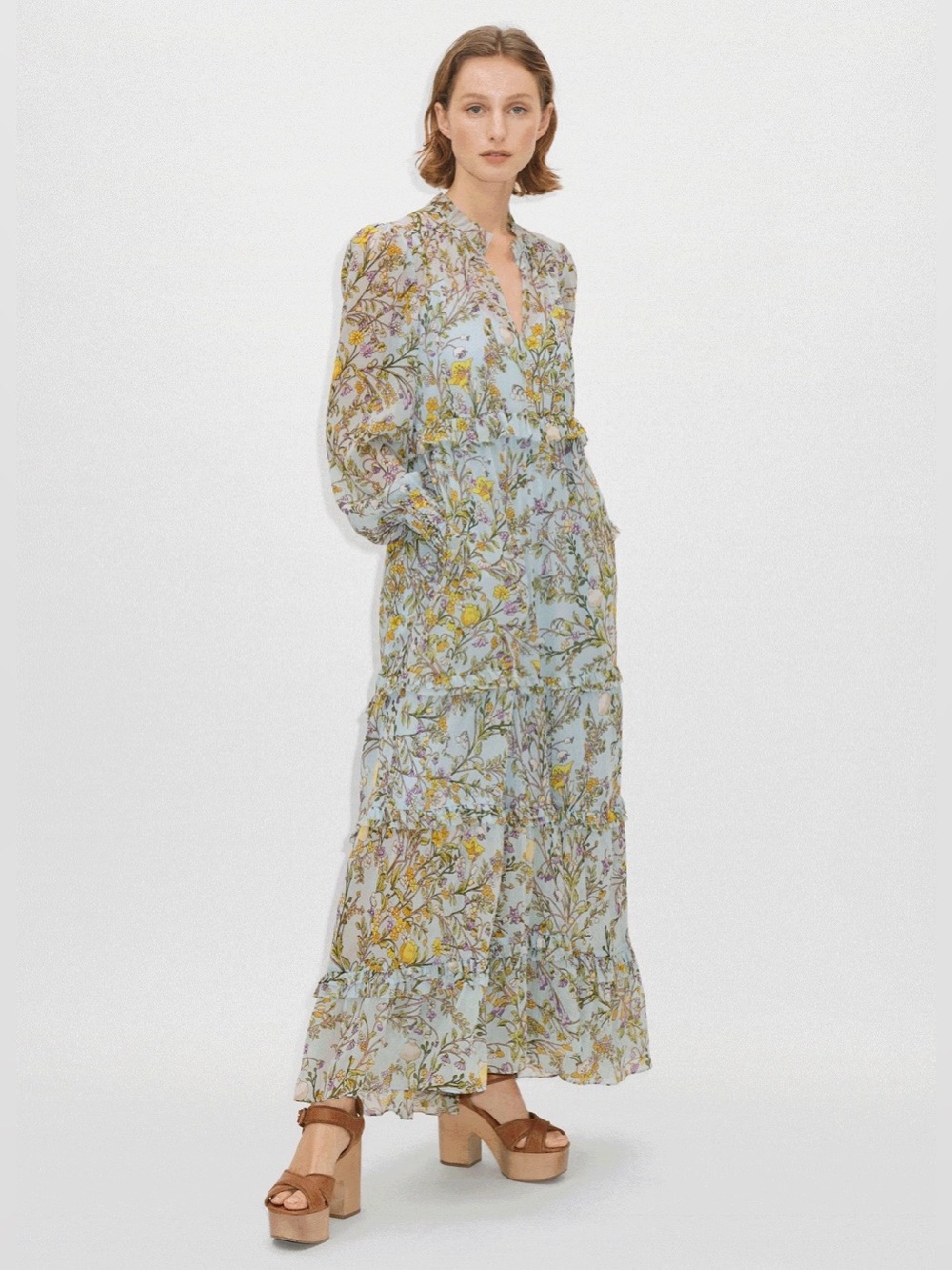 ME+EM Pale Blue Floral Tiered Maxi Dress